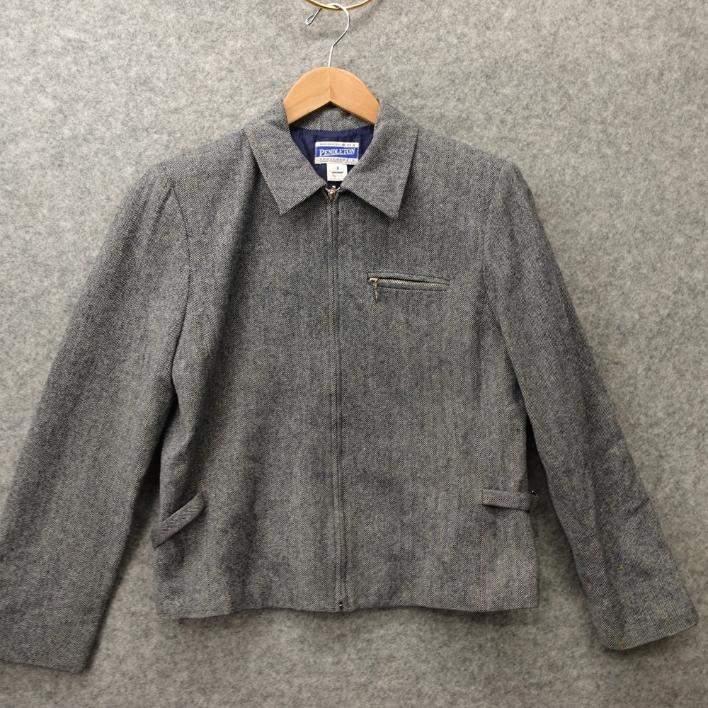 Vintage Pendleton Herringbone Tweed Jacket Womens 6 S Blue Wool Flecked USA Made